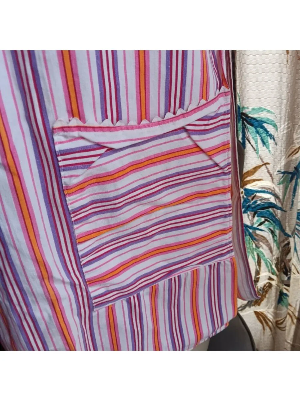Vintage 1950's  Kitchen Apron Striped Cotton Sleeveless Apron Side Ties Handmade